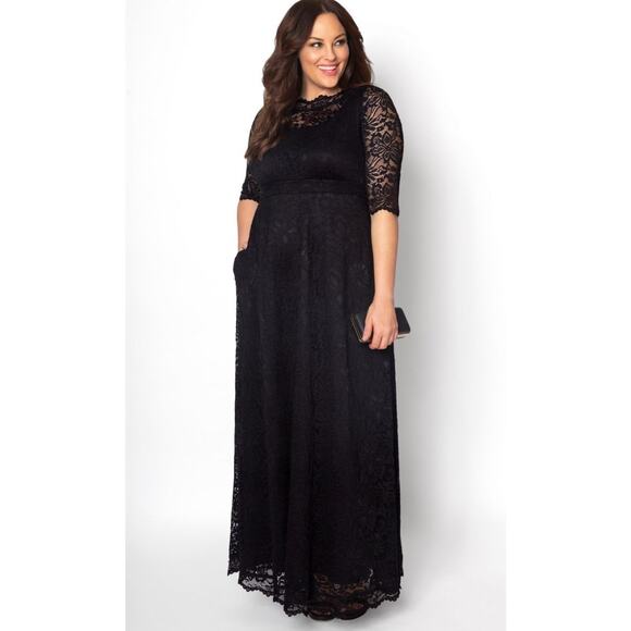 Kiyonna Maxi 1X Leona Lace Formal MOB Gown Pockets Lined Elegant Slimming Gala - Picture 11 of 13